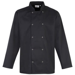 Premier Studded Front Long Sleeve Chefs Jacket / Chefswear (Pack of 2) - 2XL, Black