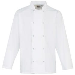 Premier Studded Front Long Sleeve Chefs Jacket / Chefswear (Pack of 2) - 2XL, White