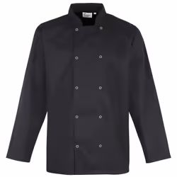 Premier Studded Front Long Sleeve Chefs Jacket / Chefswear (Pack of 2) - XS, Black