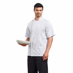 Premier Unisex Studded Front Short Sleeve Chefs Jacket (Pack of 2) - 3XL, White