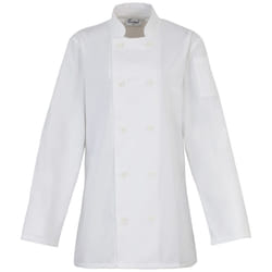 Premier Womens/Ladies Long Sleeve Chefs Jacket / Chefswear (Pack of 2) - M, White