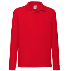 Fruit Of The Loom Childrens Long Sleeve 65/35 Pique Polo / Childrens Polo Shirts (Pack of 2) - 12-13, Red