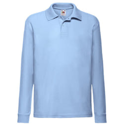 Fruit Of The Loom Childrens Long Sleeve 65/35 Pique Polo / Childrens Polo Shirts (Pack of 2) - 12-13, Sky Blue