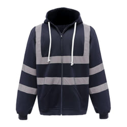 Yoko Mens Hi Visibility Full Zip Reflective Work Hoodie - 2XL, Navy