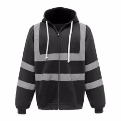 Yoko Mens Hi Visibility Full Zip Reflective Work Hoodie - 3XL, Black
