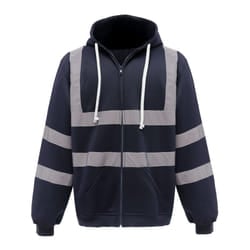 Yoko Mens Hi Visibility Full Zip Reflective Work Hoodie - M, Navy