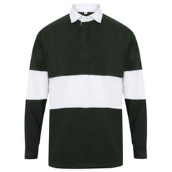 Front Row Adults Unisex Panelled Tag Free Rugby Shirt - S, Bottle Green/White