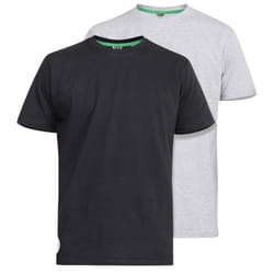 Duke Mens Fenton Kingsize D555 Round Neck T-shirts (Pack Of 2) - 4XL, Black/Grey
