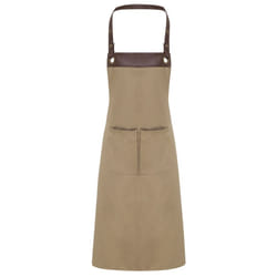 Premier Espresso Bib Apron - One Size, Khaki/Brown Denim