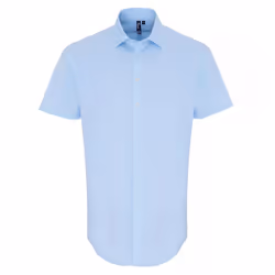 Premier Mens Stretch Fit Poplin Short Sleeve Shirt - S, Pale Blue