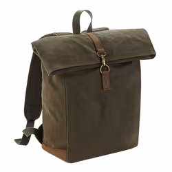 Quadra Heritage Waxed Canvas Leather Accent Backpack - One Size, Olive Green