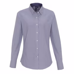 Premier Womens/Ladies Cotton Rich Oxford Stripe Blouse - 2XL, White/Navy