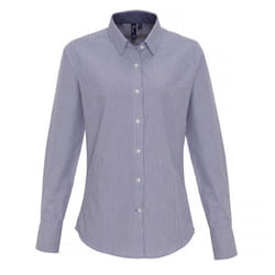 Premier Womens/Ladies Cotton Rich Oxford Stripe Blouse - 2XL, White/Navy