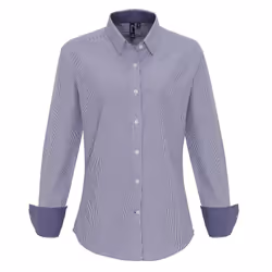 Premier Womens/Ladies Cotton Rich Oxford Stripe Blouse - 2XL, White/Navy