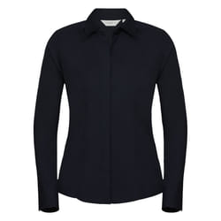 Russell Collection Ladies/Womens Long Sleeve Poly-Cotton Easy Care Fitted Poplin Shirt - M, French Navy