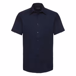 Russell Collection Mens Short Sleeve Easy Care Tailored Oxford Shirt - 17inch, Bright Navy