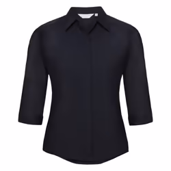 Russell Collection Ladies 3/4 Sleeve Poly-Cotton Easy Care Fitted Poplin Shirt - XS, French Navy