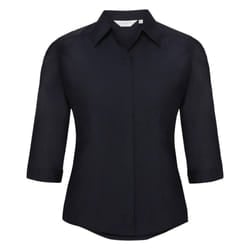 Russell Collection Ladies 3/4 Sleeve Poly-Cotton Easy Care Fitted Poplin Shirt - XS, French Navy