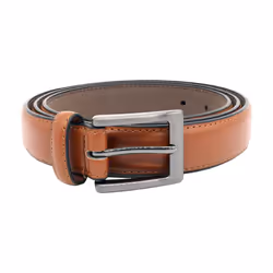Duke Mens Anthony Square Buckle Edge Stitched Leather Belt - 32in, Tan