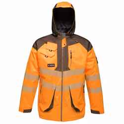 Regatta Mens Hi-Vis Waterproof Reflective Parka Jacket - M, Orange/Grey