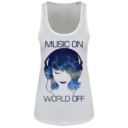 Grindstore Music On World Off Ladies Floaty Tank - Extra Extra Large, White