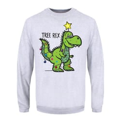Grindstore Mens Tree Rex Christmas Jumper - XL, Grey