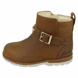 Girls Clarks Casual Ankle Boots Dabi Trim - Tan, UK 5 Infant