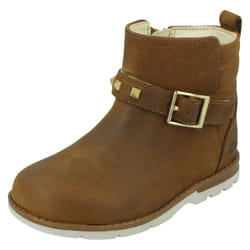 Girls Clarks Casual Ankle Boots Dabi Trim - Tan, UK 5.5 Infant