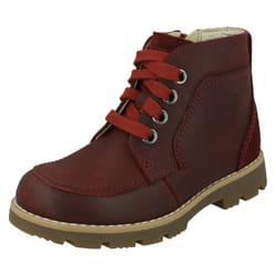 Boys Clarks Casual Ankle Boots Heath Lace - Burgundy, UK 8.5 Child