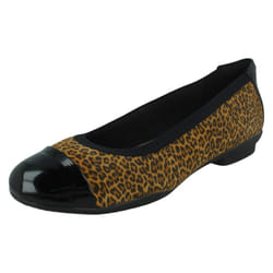 Ladies Clarks Slip On Flat Shoes Sara Orchid - Animal Print, UK 7