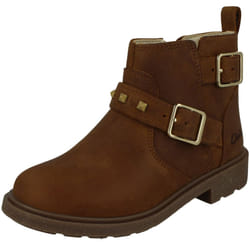 Girls Clarks Zip Fastened Ankle Boots With Studded Strap Astrol Trim T - Tan, UK 7.5 Infant