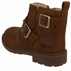Girls Clarks Zip Fastened Ankle Boots With Studded Strap Astrol Trim T - Tan, UK 7.5 Infant