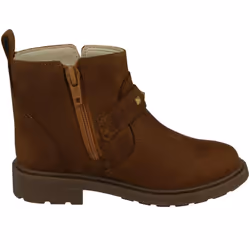 Girls Clarks Zip Fastened Ankle Boots With Studded Strap Astrol Trim T - Tan, UK 8.5 Child