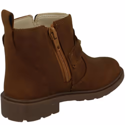 Girls Clarks Zip Fastened Ankle Boots With Studded Strap Astrol Trim T - Tan, UK 9 Child