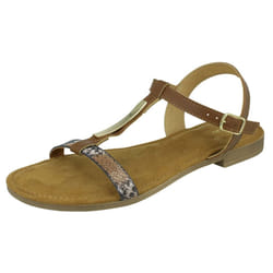 Ladies Clarks T-Bar Sandals Axelle Ray - Tan, UK 6