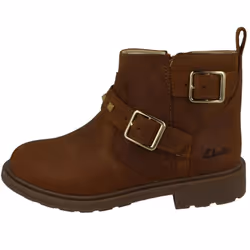 Girls Clarks Zip Fastened Ankle Boots With Studded Strap Astrol Trim T - Tan, UK 9.5 Child