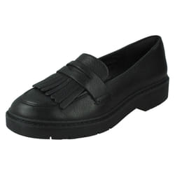 Ladies Clarks Loafer Shoes Witcombe Dawn - Black, UK 5