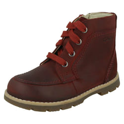 Boys Clarks Ankle Boots Heath Dash T - Burgundy, UK 6 Infant