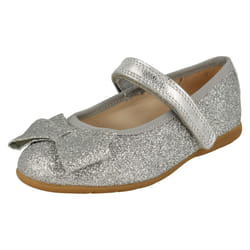Girls Clarks Sparkly Bow Detailed Shoes Dance Bow T - Silver, UK 9 Child