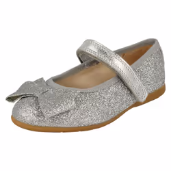 Girls Clarks Sparkly Bow Detailed Shoes Dance Bow T - Silver, UK 9.5 Child