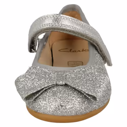 Girls Clarks Sparkly Bow Detailed Shoes Dance Bow T - Silver, UK 9.5 Child