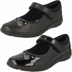 Girls Clarks Shell Detailed School Shoes Sea Shimmer K - Black, UK 1.5 Child
