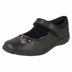 Girls Clarks Shell Detailed School Shoes Sea Shimmer K - Black, UK 10 Child