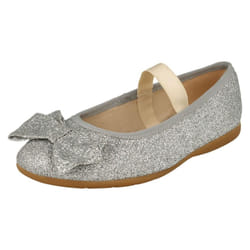 Girls Clarks Glitter Bow Detailed Shoes Dance Bow K - Silver, UK 12 Child