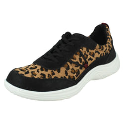 Ladies Clarks Casual Lace Up Trainers Lulu Walk - Animal Print, UK 6.5