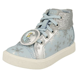 Girls Clarks Elsa Detailed Frozen Hi Top Trainers City Ice T - Blue, UK 6 Infant
