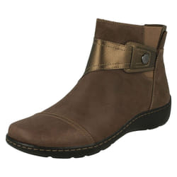 Ladies Clarks Strap Detailed Ankle Boots Cora Tropic - Taupe, UK 5.5