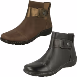 Ladies Clarks Strap Detailed Ankle Boots Cora Tropic - Black, UK 3.5