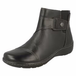 Ladies Clarks Strap Detailed Ankle Boots Cora Tropic - Black, UK 4.5