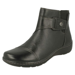 Ladies Clarks Strap Detailed Ankle Boots Cora Tropic - Black, UK 4.5
